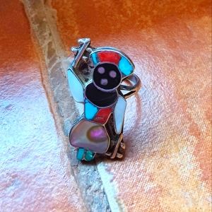 Native American Jewelry/ Dancing Zuni Turquoise Inlay Ring